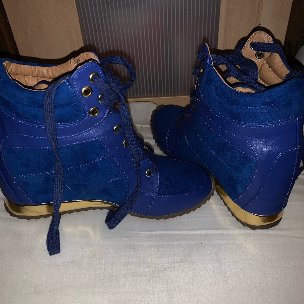 Blue/Gold  wedge sneakers